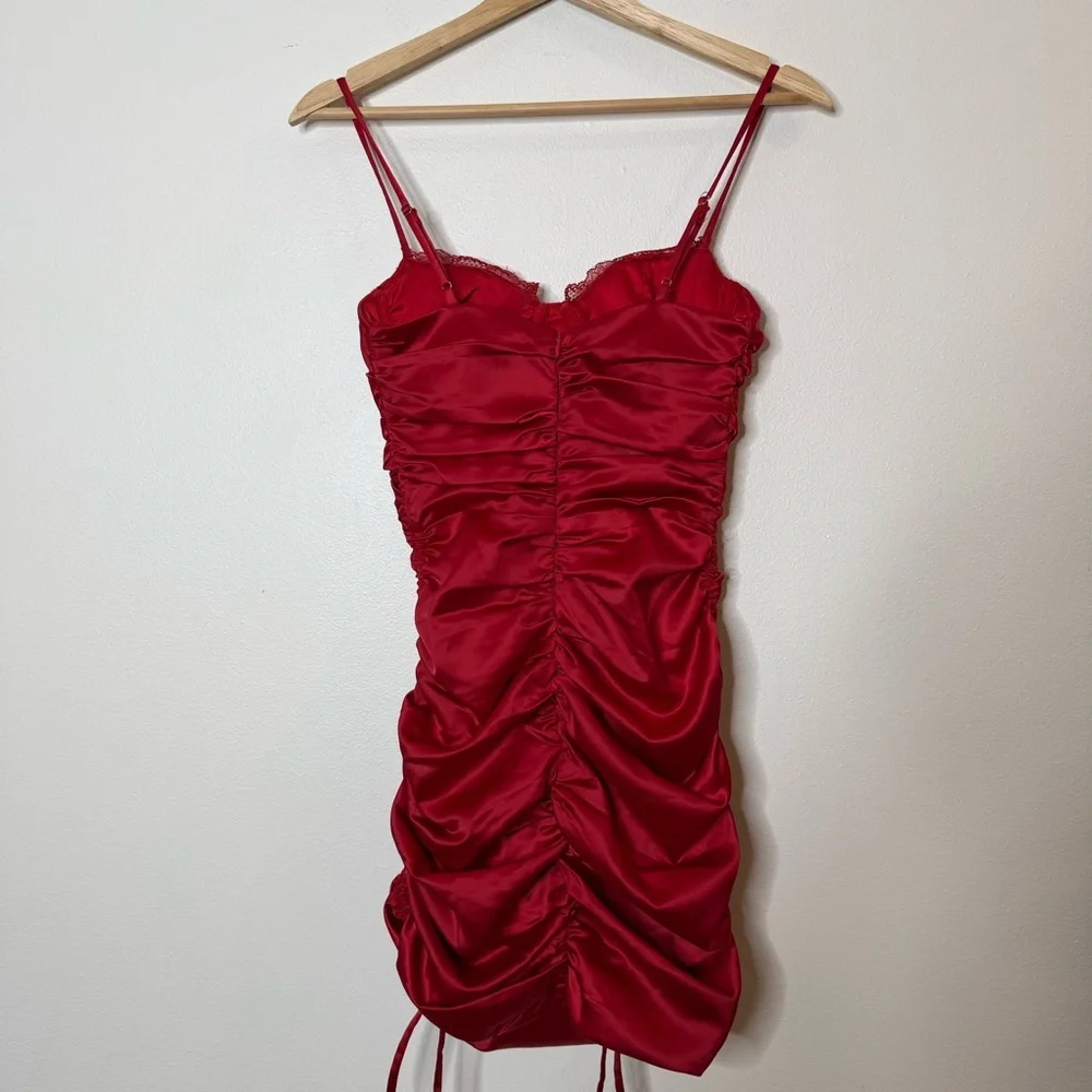 Oh Polly All For You Lace Trim Cowl Neck Satin Red Mini Dress holiday event - Picture 10 of 10
